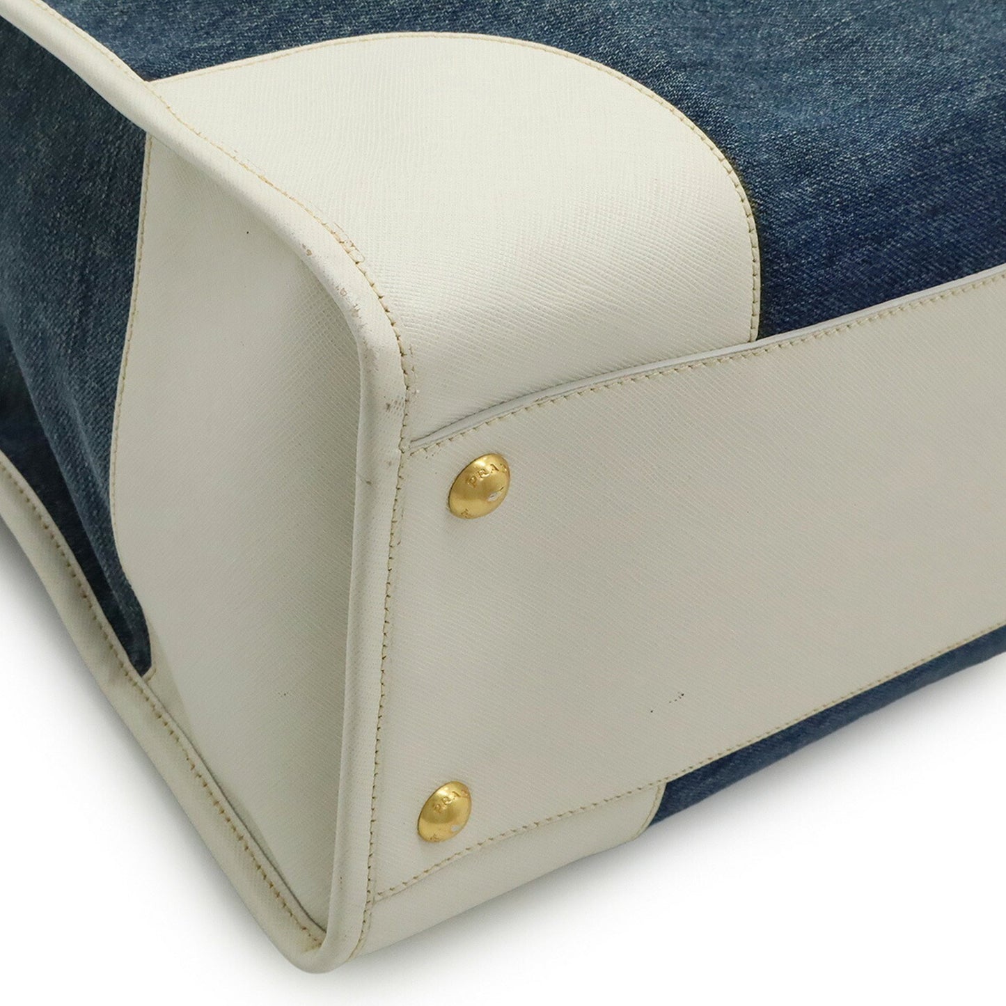 Prada Triangle Logo, Blue, Denim - Jeans, handbag