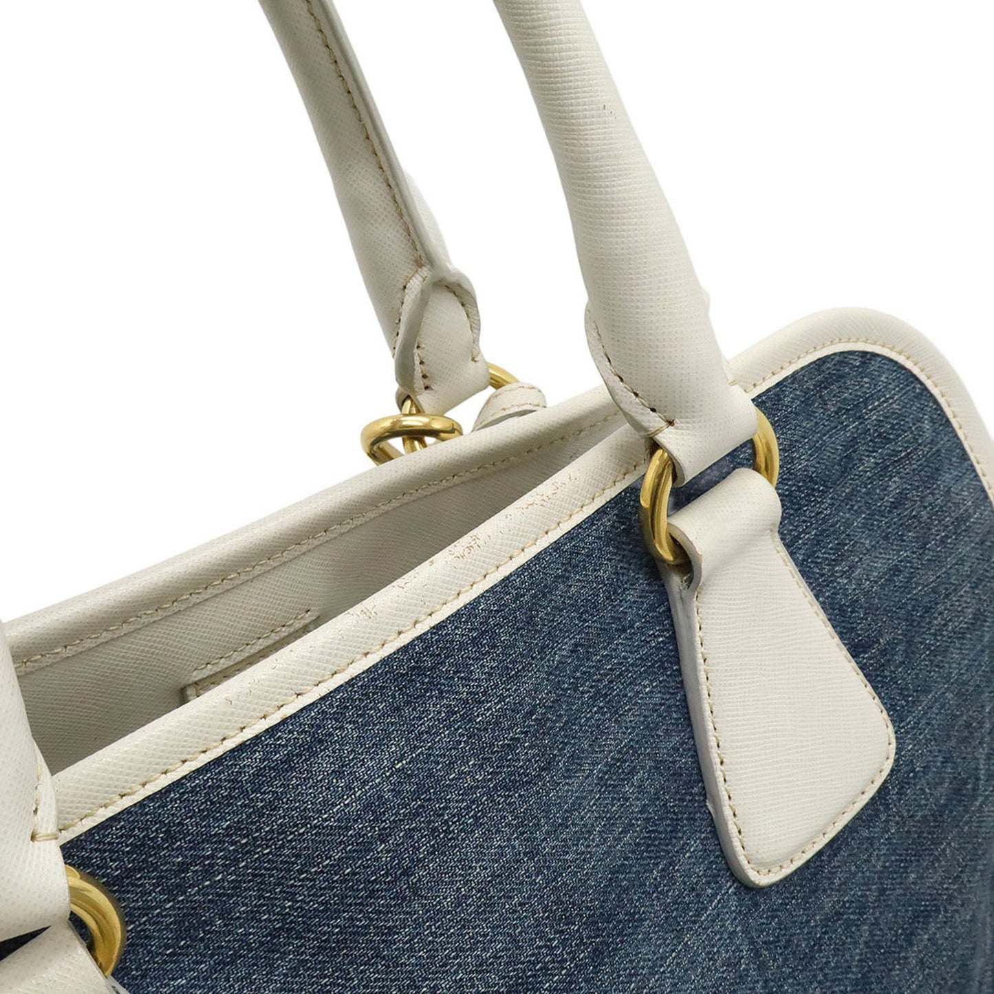 Prada Triangle Logo, Blue, Denim - Jeans, handbag