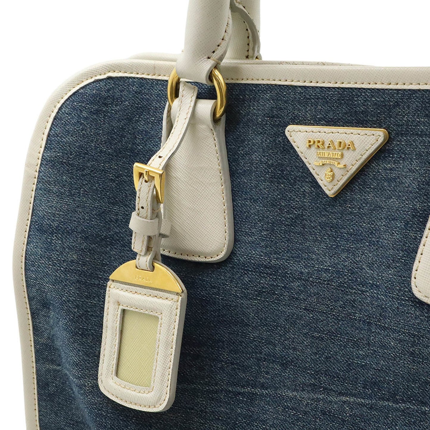 Prada Triangle Logo, Blue, Denim - Jeans, handbag