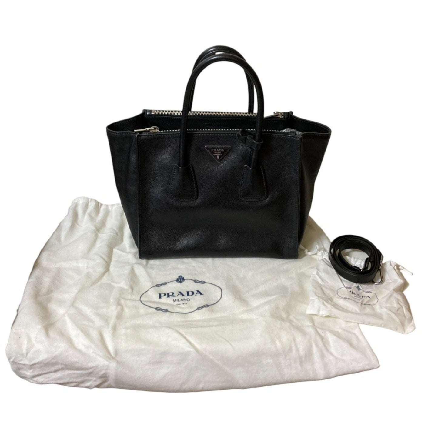 Prada Twin Pocket, Black, Leather, tote