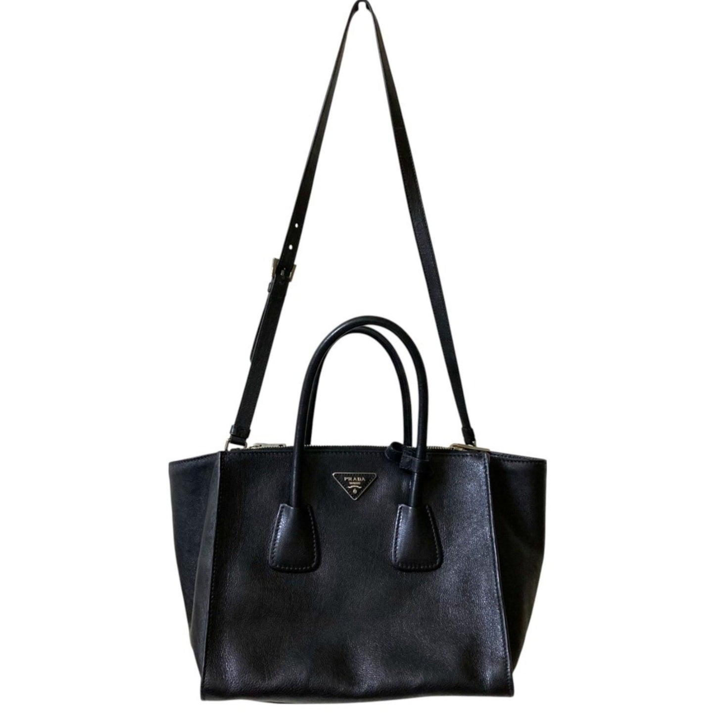 Prada Twin Pocket, Black, Leather, tote