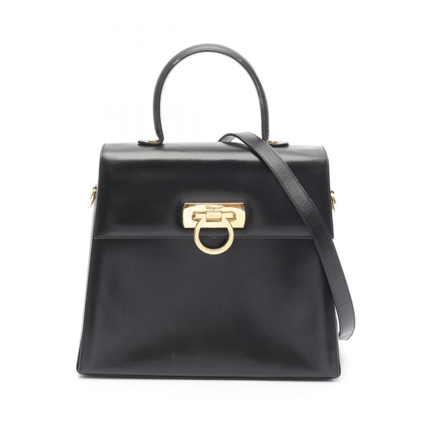 Salvatore Ferragamo Gancini, Black, Leather, handbag