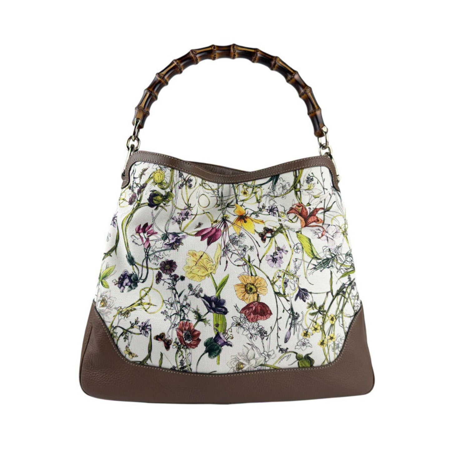 Gucci Bamboo, White, "CANVAS, LEATHER", handbag