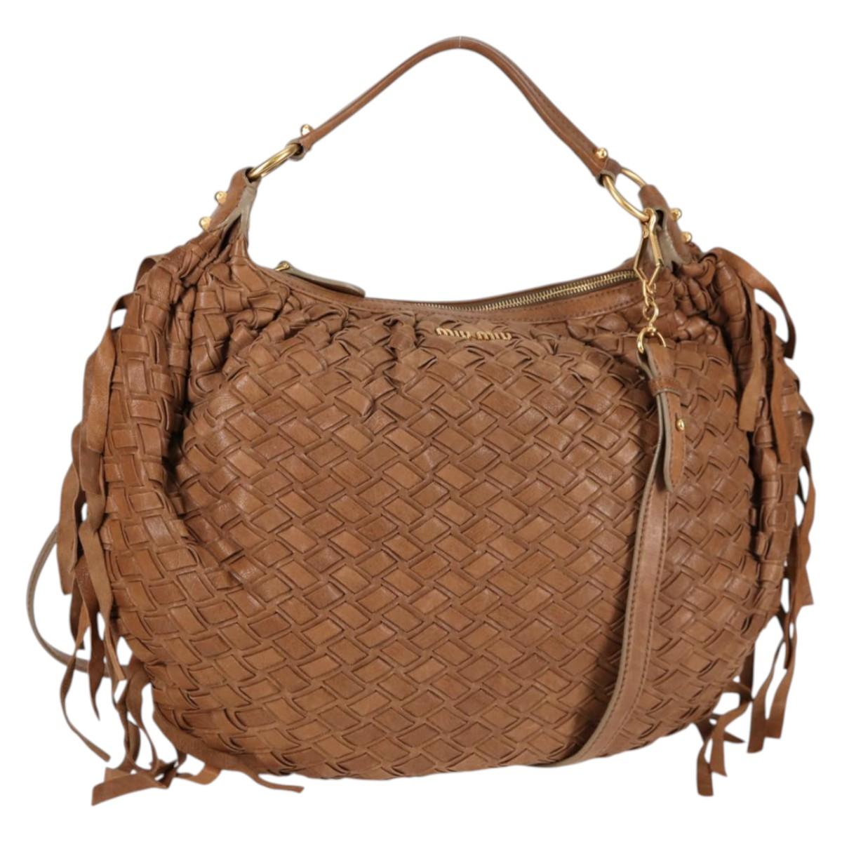Miu Miu Woven, "BROWN,GOLD", Leather, handbag