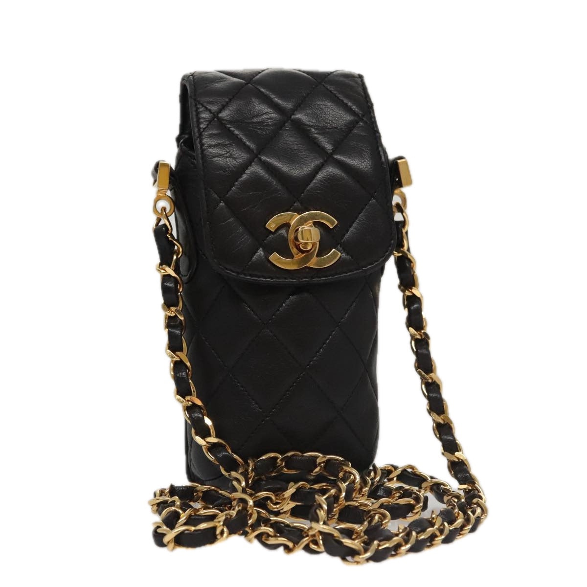 Chanel Phone case, Black, Leather, clutch