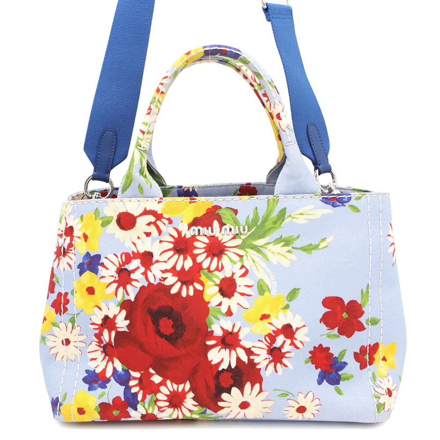 Miu Miu Flower, Blue, Canvas, handbag