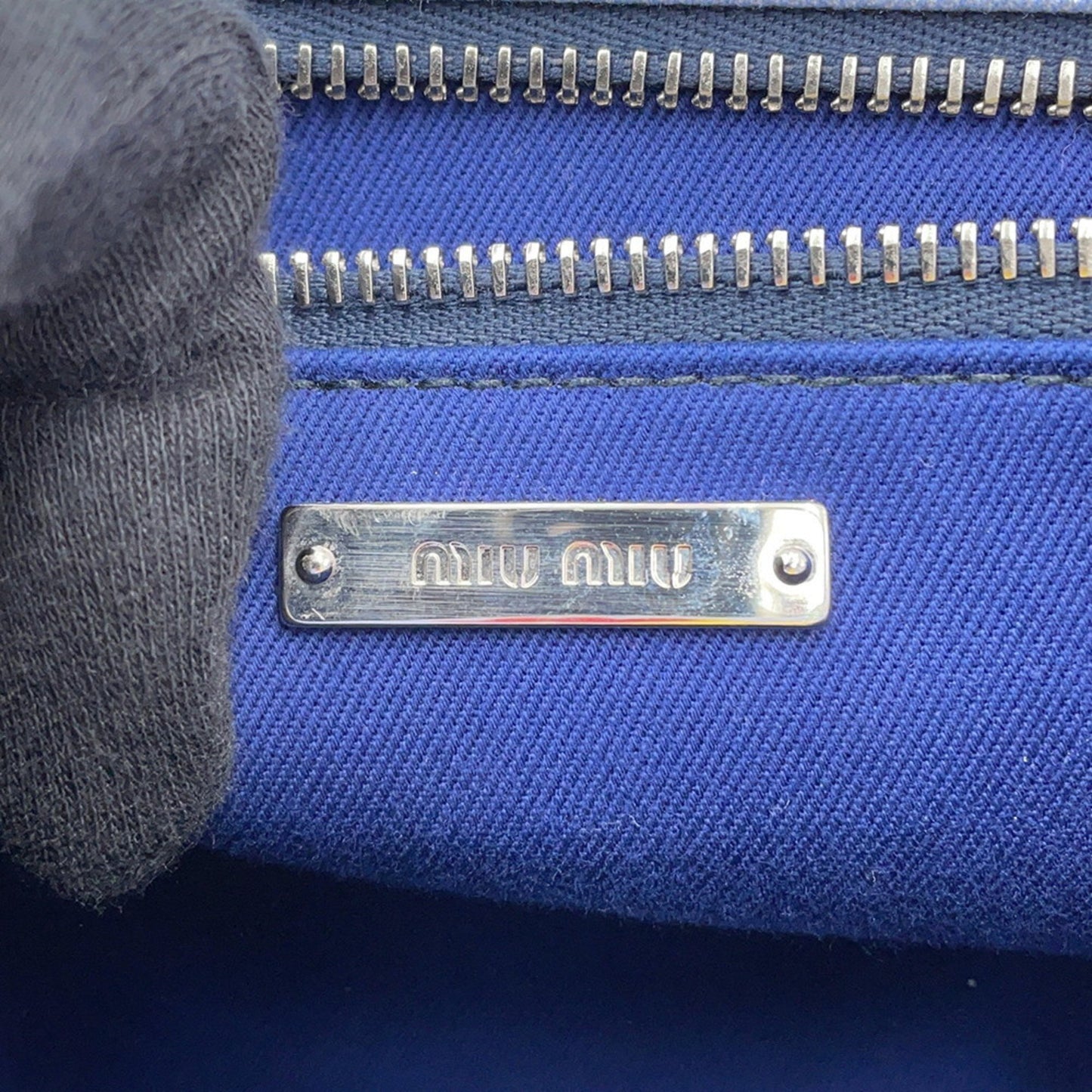 Miu Miu Flower, Blue, Canvas, handbag