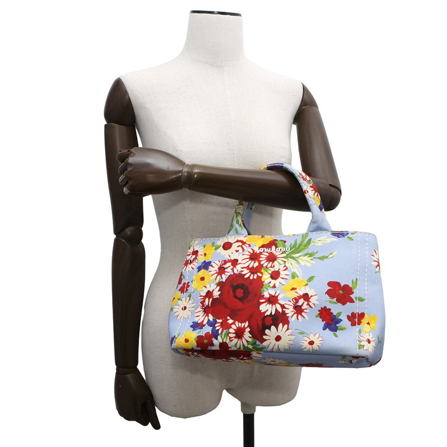 Miu Miu Flower, Blue, Canvas, handbag
