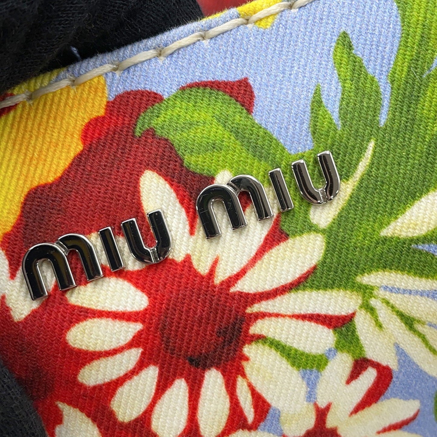 Miu Miu Flower, Blue, Canvas, handbag