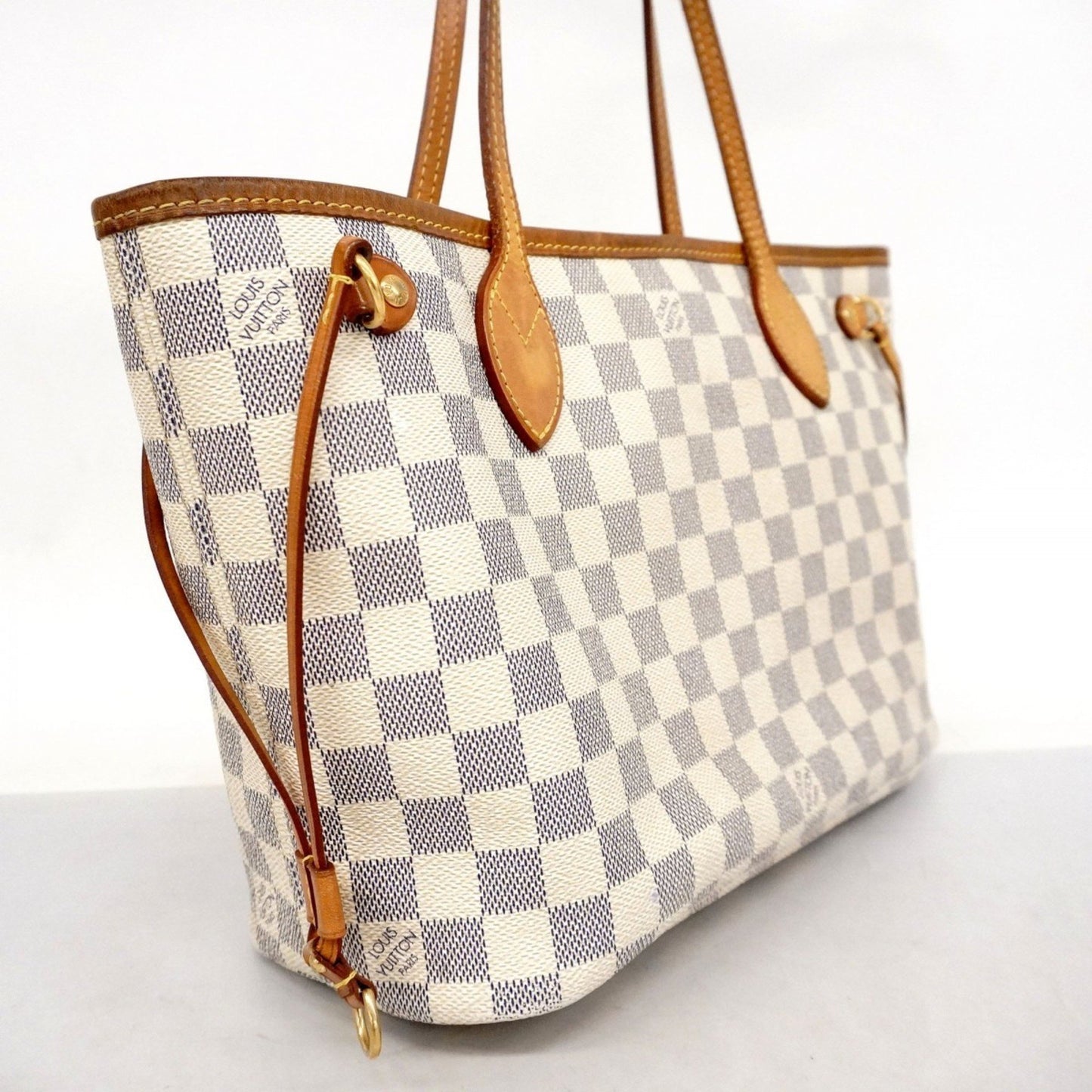 Louis Vuitton Neverfull PM, White, Canvas, tote