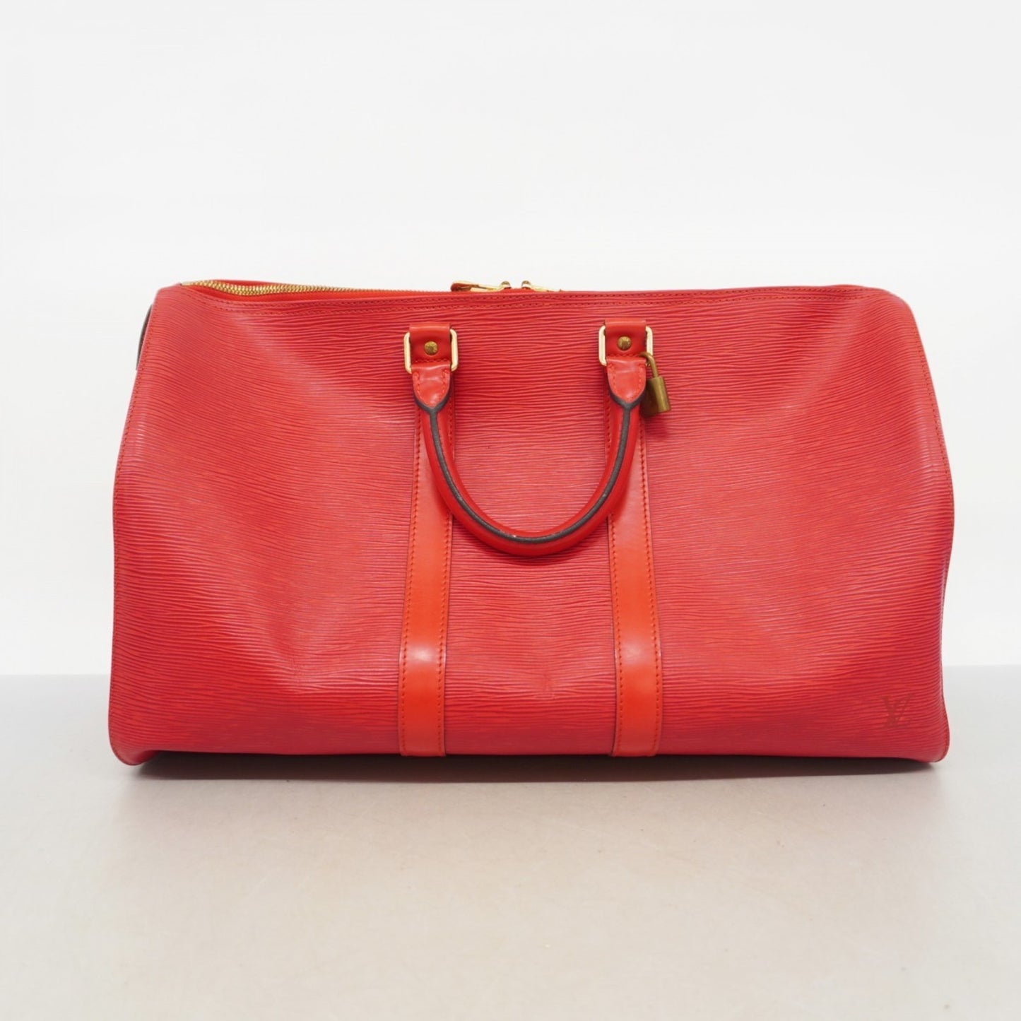 Louis Vuitton Keepall 45, Red, Leather, travel