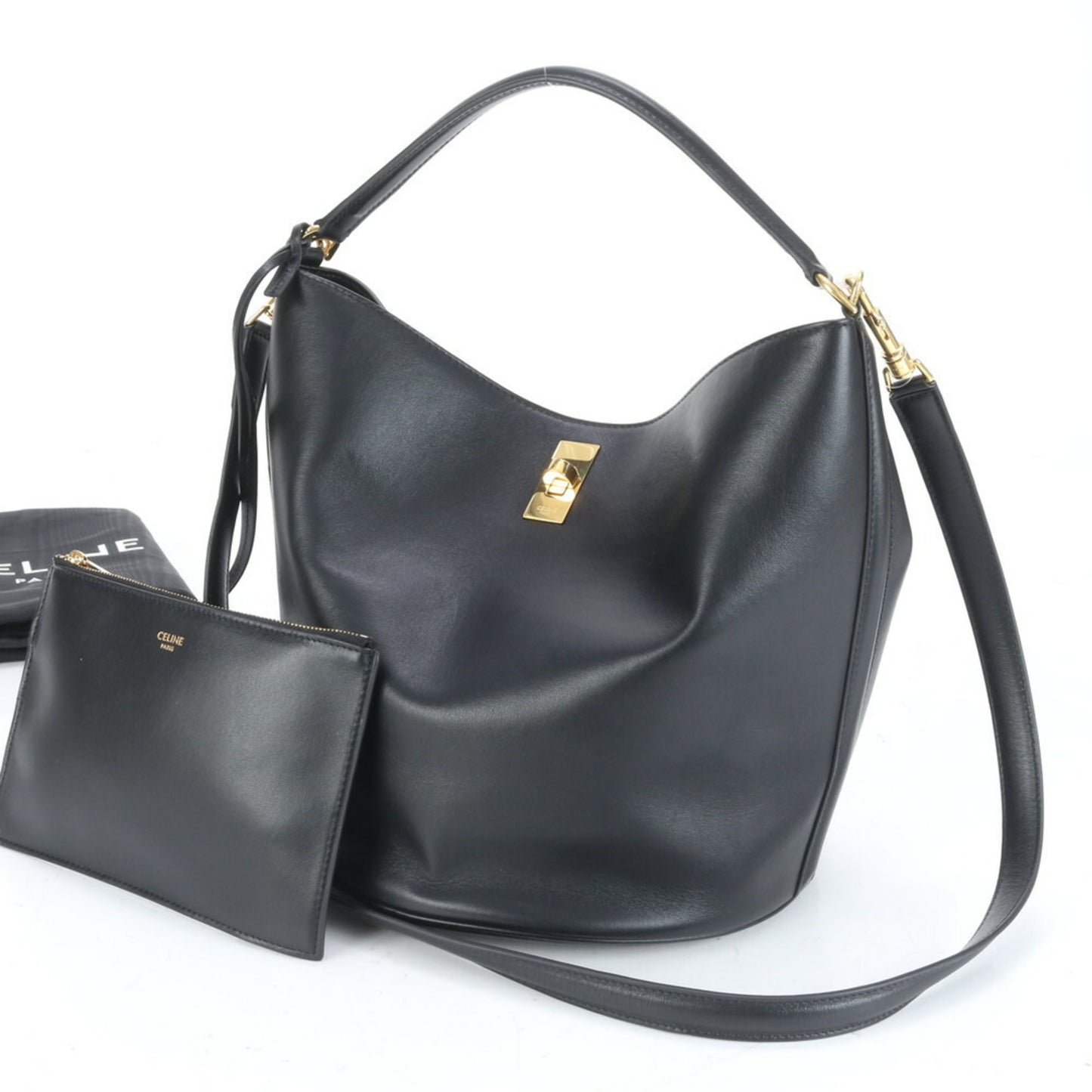 Céline Bucket 16, Black, Leather, handbag