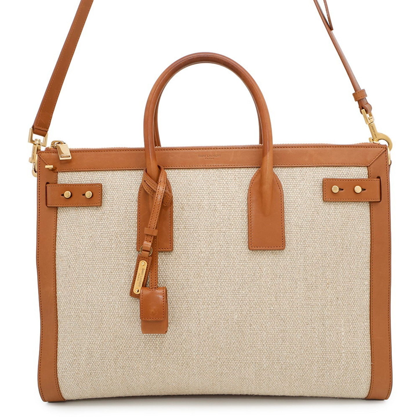 Saint Laurent Sac de jour, "BEIGE, BROWN", "CANVAS, LEATHER", tote