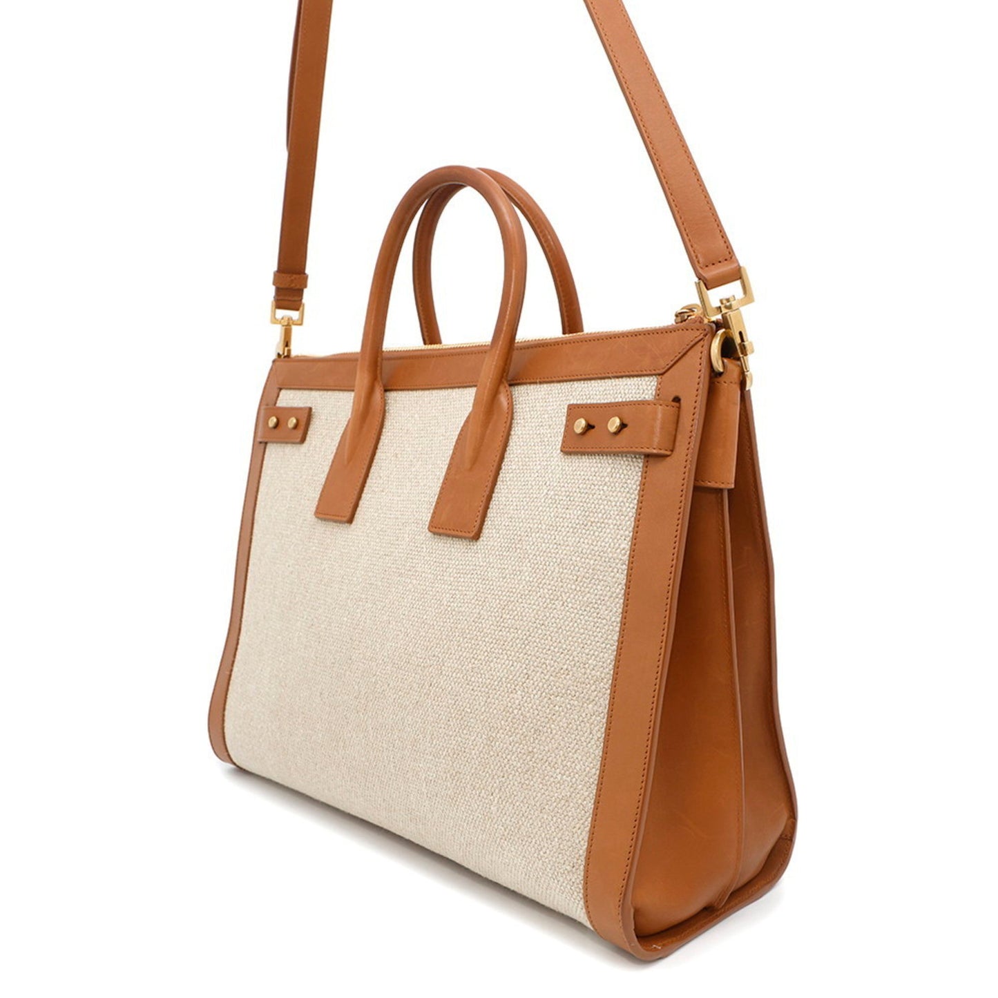 Saint Laurent Sac de jour, "BEIGE, BROWN", "CANVAS, LEATHER", tote