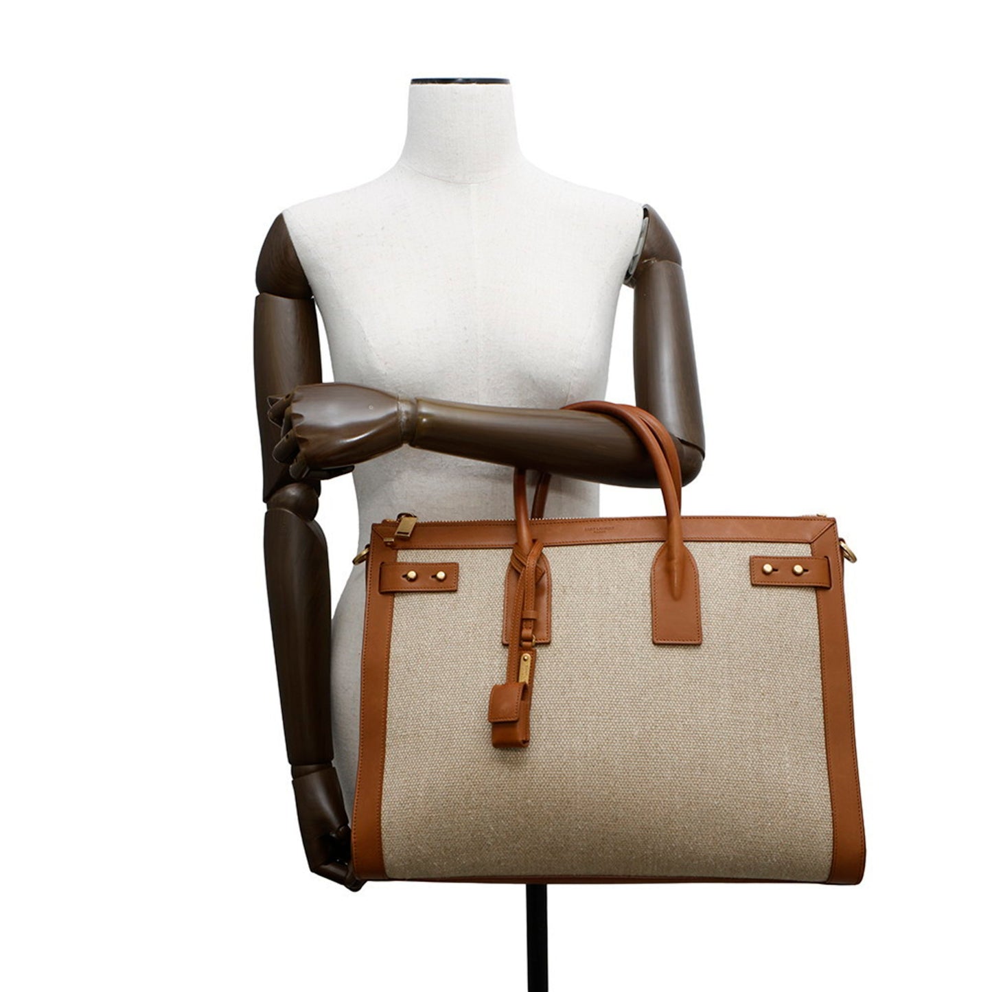 Saint Laurent Sac de jour, "BEIGE, BROWN", "CANVAS, LEATHER", tote