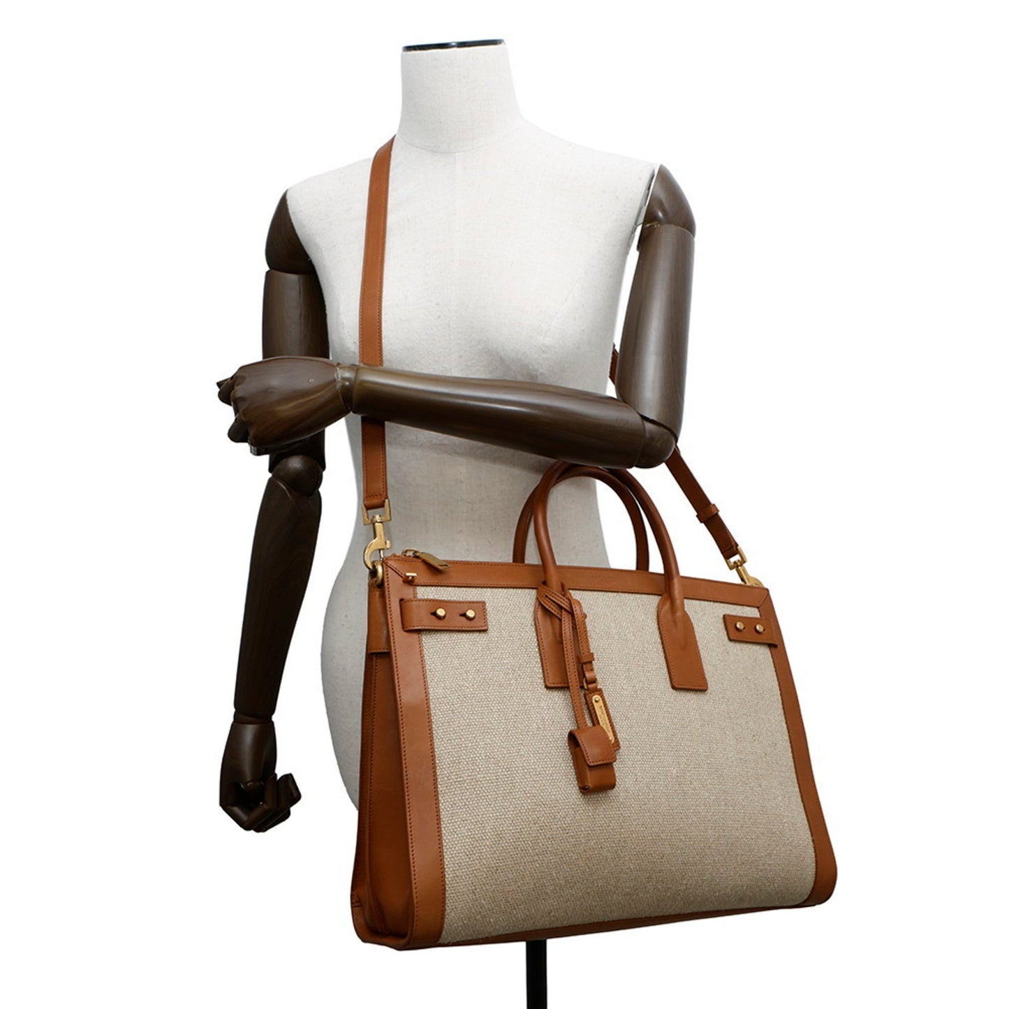 Saint Laurent Sac de jour, "BEIGE, BROWN", "CANVAS, LEATHER", tote