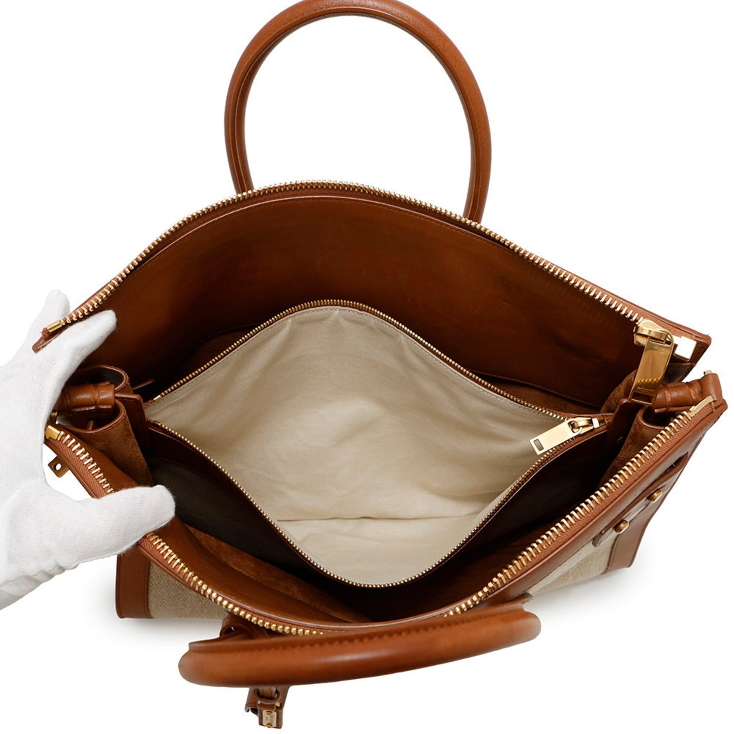 Saint Laurent Sac de jour, "BEIGE, BROWN", "CANVAS, LEATHER", tote