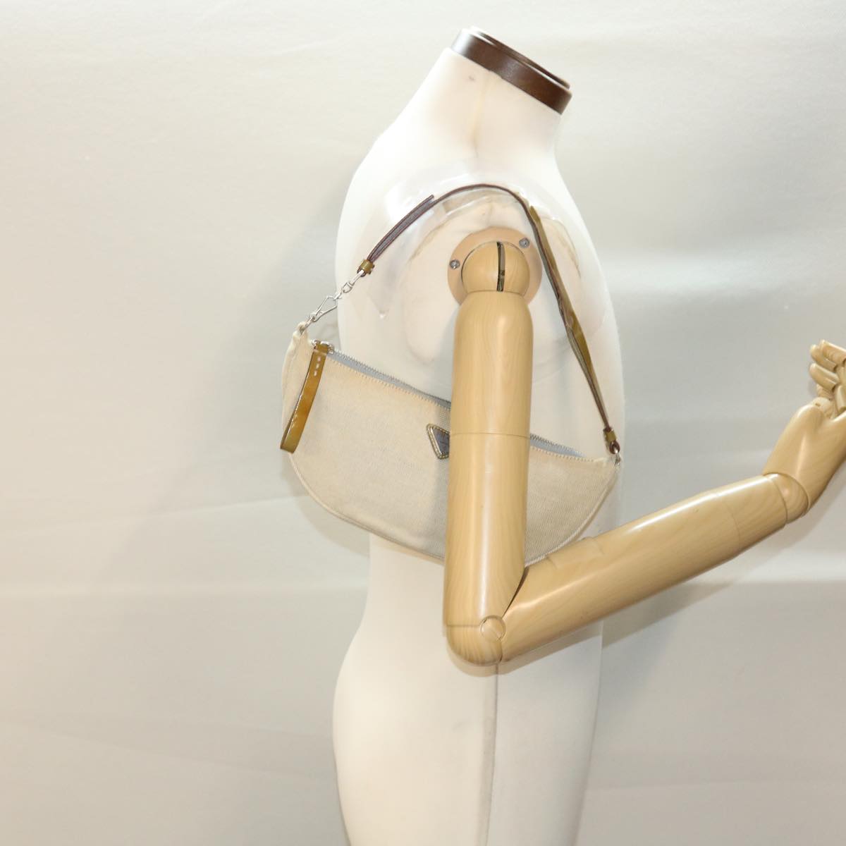 Prada, Beige, Canvas, clutch
