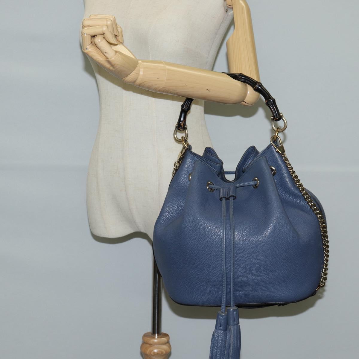 Gucci Bamboo, Blue, Leather, handbag