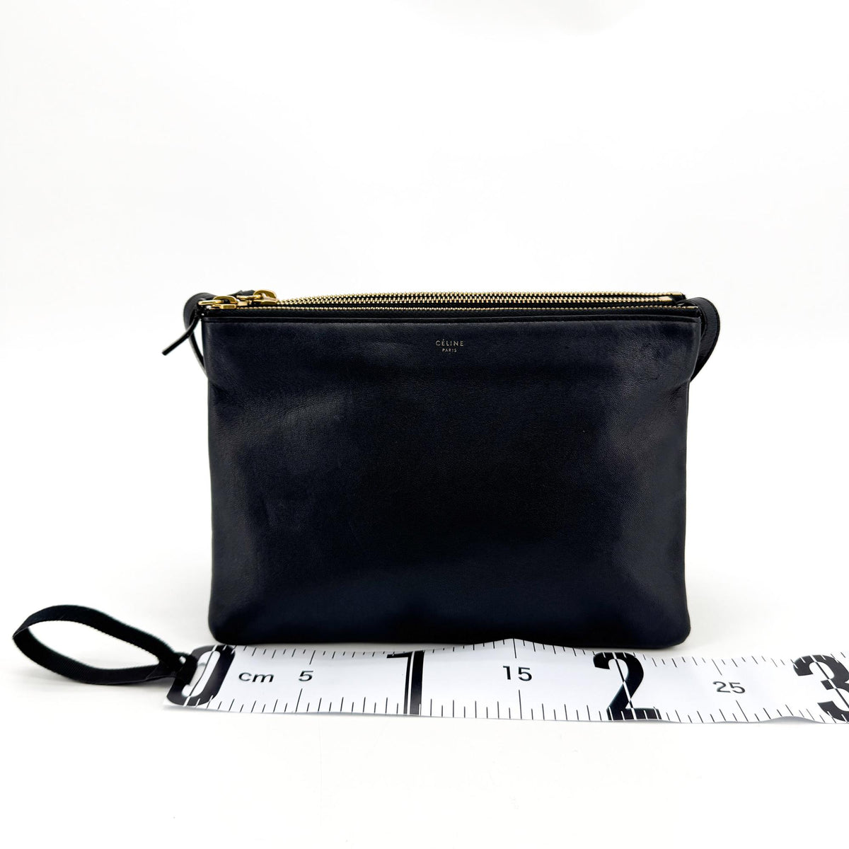 Celine Trio Leather, Black, Leather, Crossbody Bag