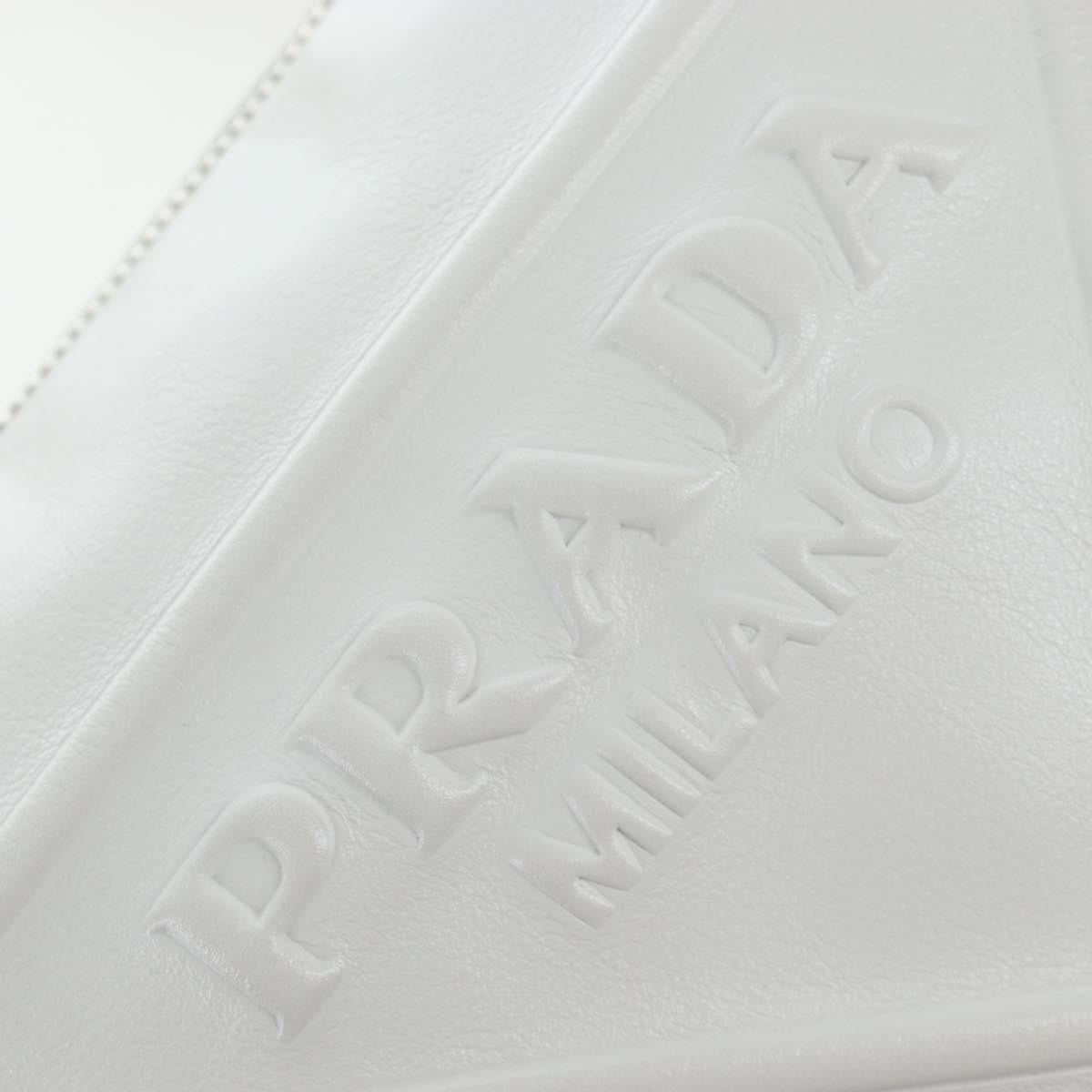 Prada Triangle Logo Wristlet Embossed Leather, White, Leather, Clutch