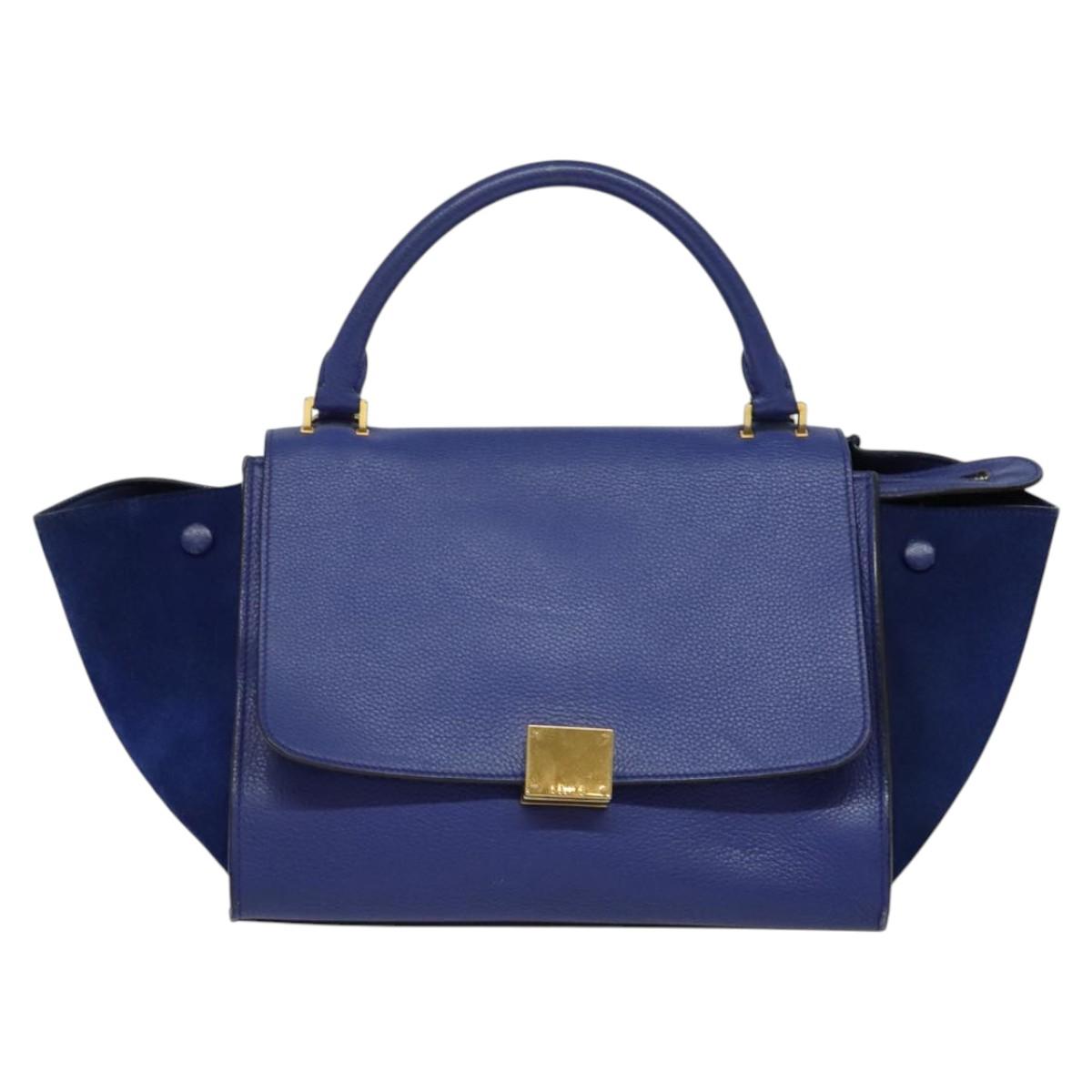 Céline Trapèze, Blue, Leather, handbag