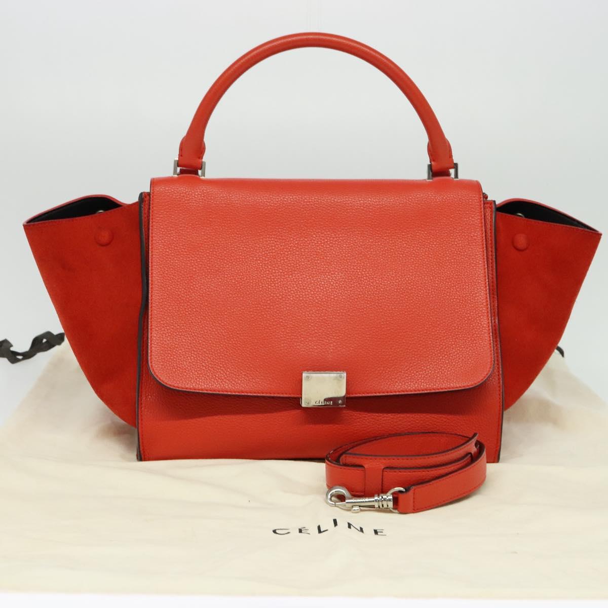Céline Trapèze, Red, Leather, handbag