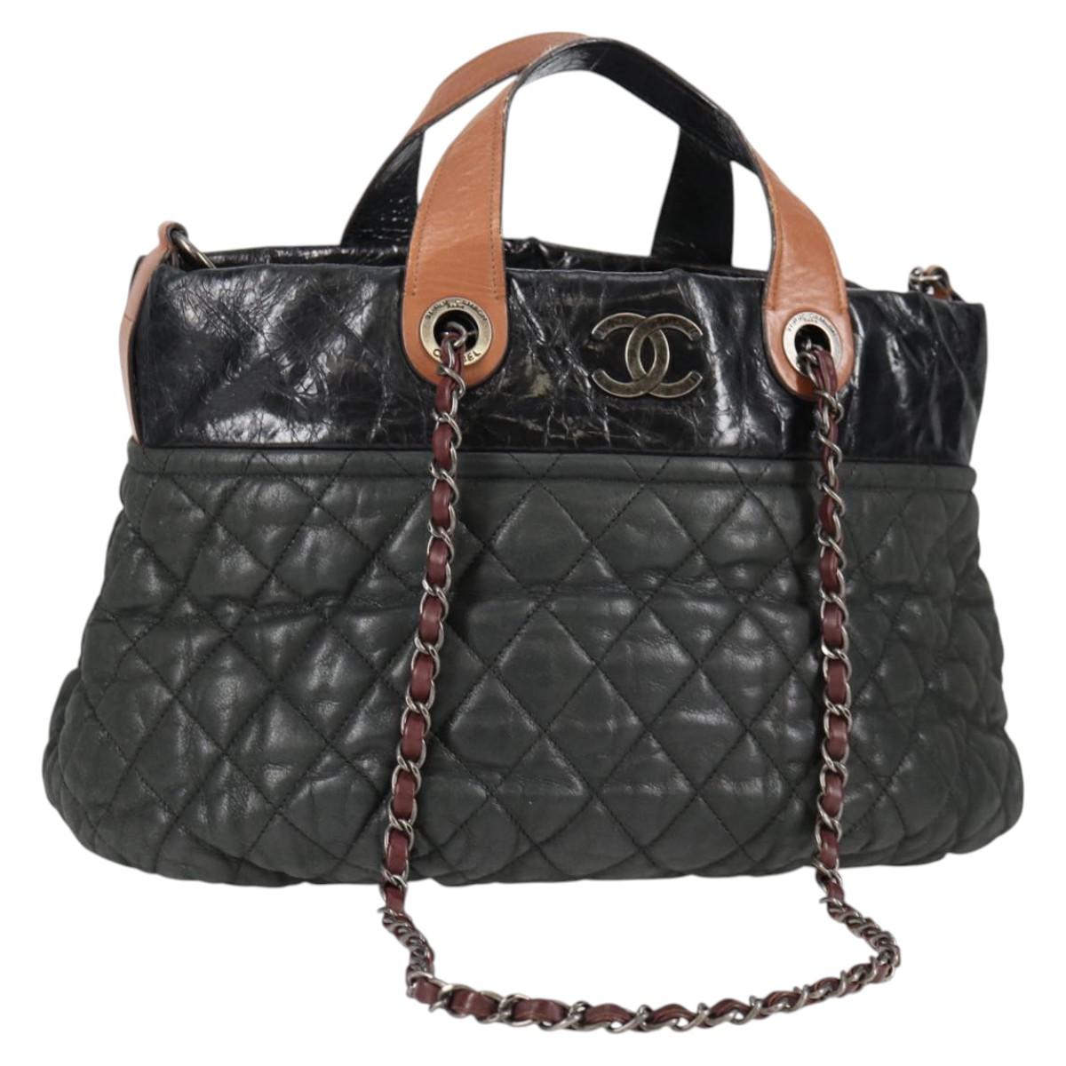 Chanel Cabas, Khaki, Leather, handbag