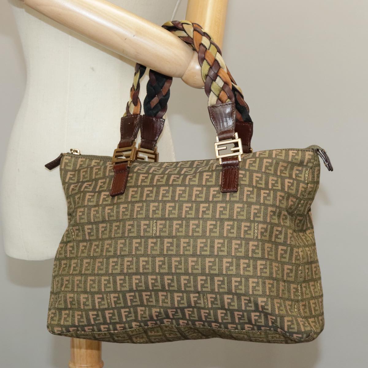 Fendi Zucchino, Khaki, Canvas, handbag