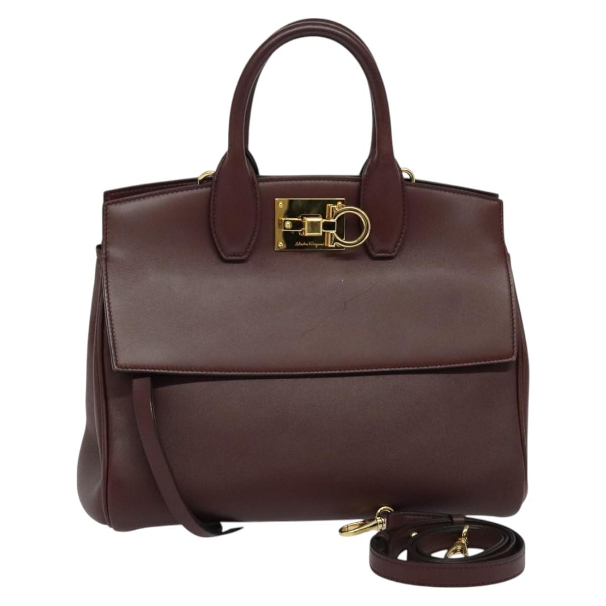 Salvatore Ferragamo Studio, Burgundy, Leather, handbag