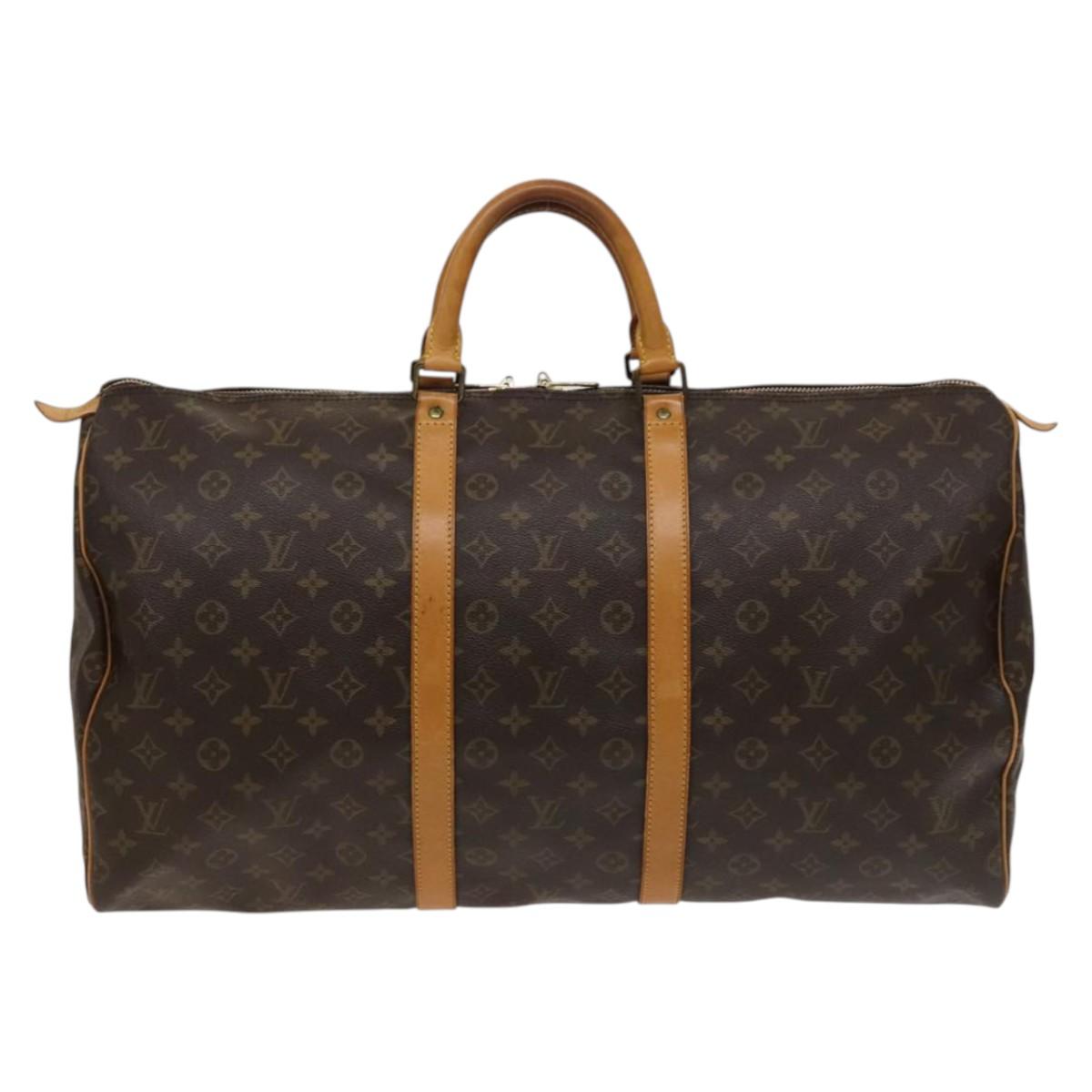 Louis Vuitton Keepall 55, Brown, "CANVAS, LEATHER", travel