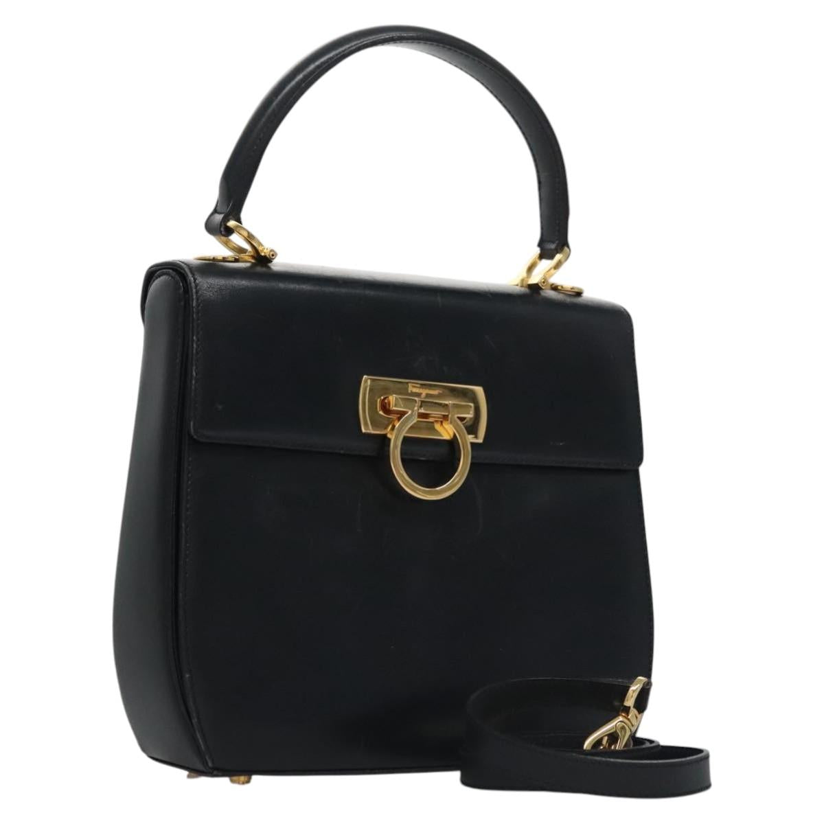 Salvatore Ferragamo Gancini, Black, Leather, handbag