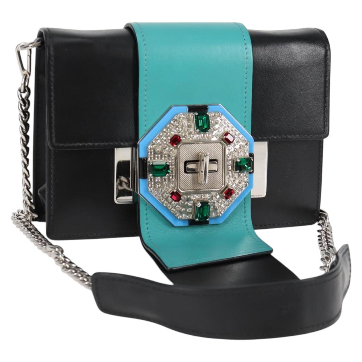 Prada Ribbon, Black, Leather, shoulder