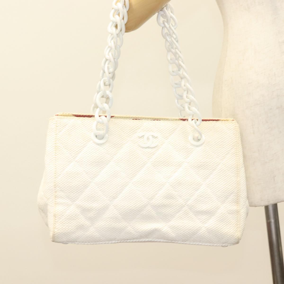 Chanel Logo CC, White, Canvas, shoulder