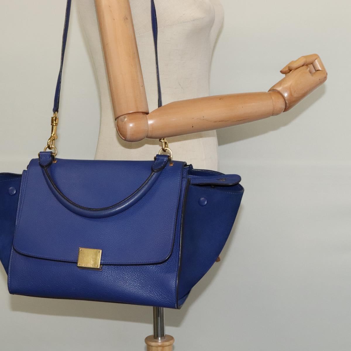 Céline Trapèze, Blue, Leather, handbag
