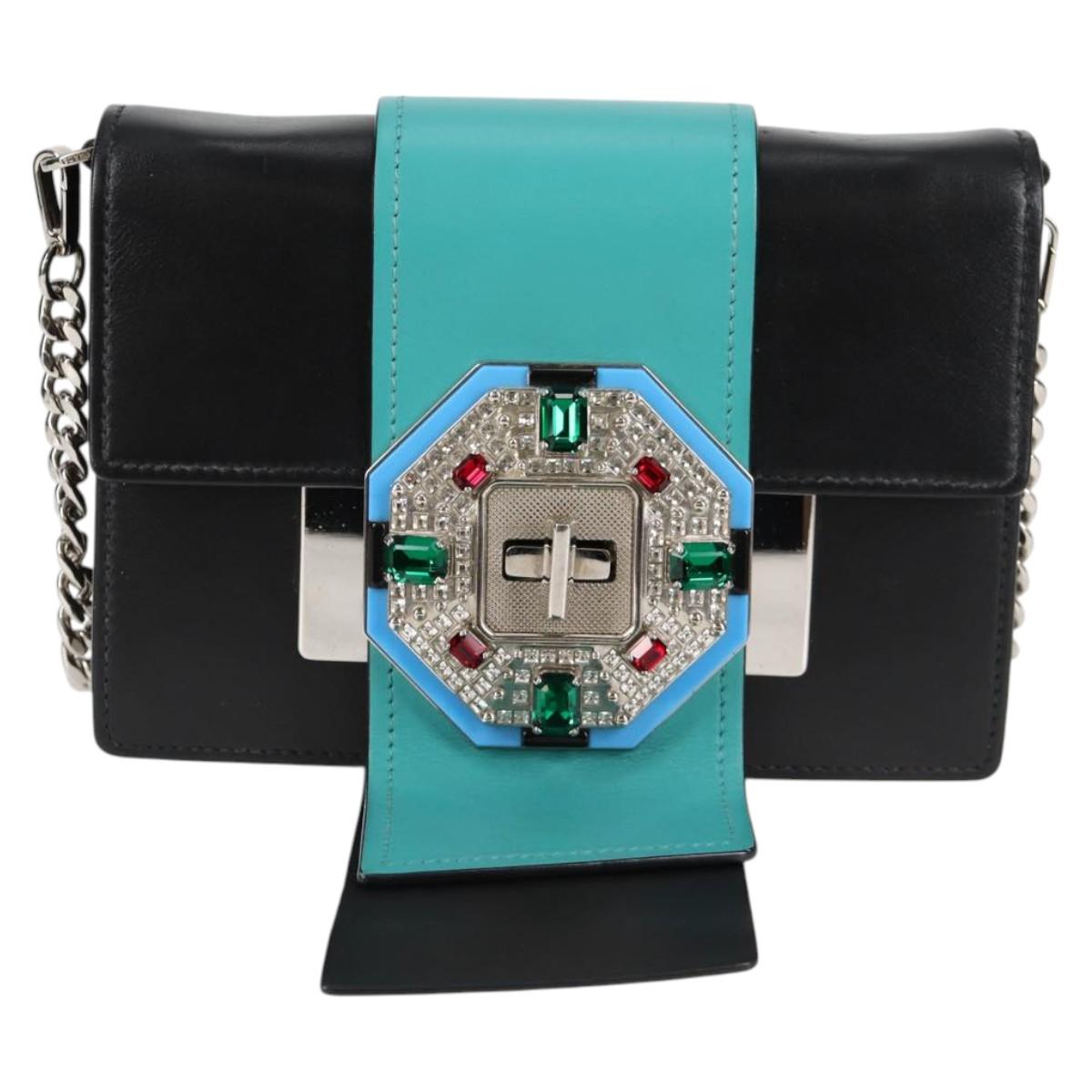 Prada Ribbon, Black, Leather, shoulder
