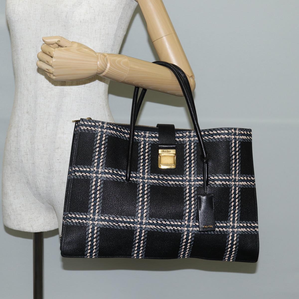 Miu Miu Madras, Black, Leather, tote