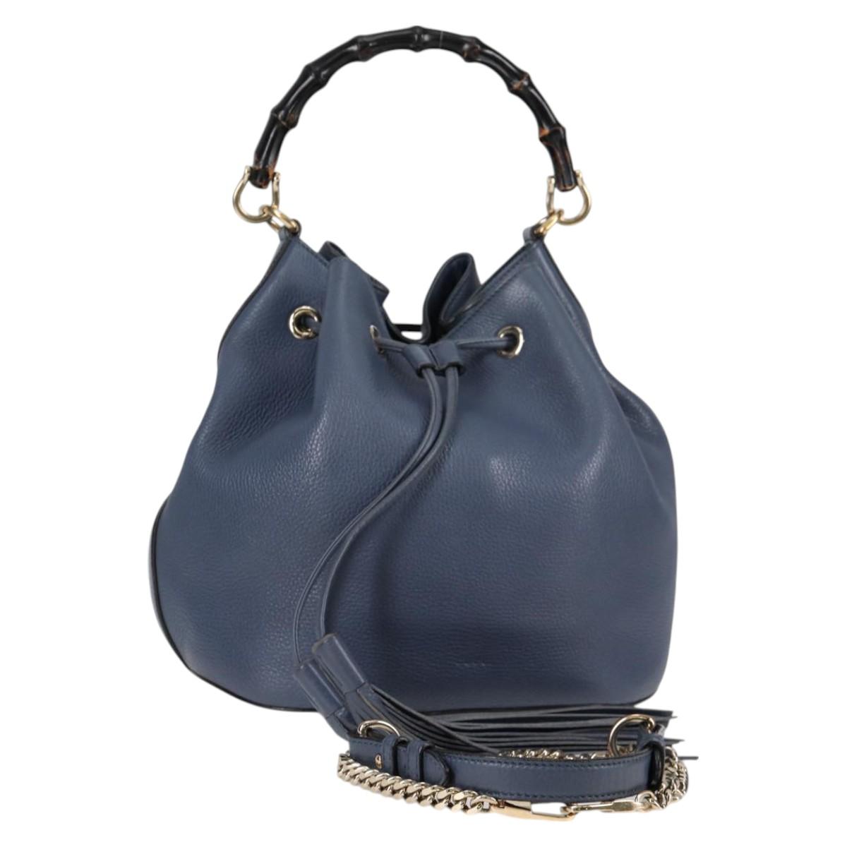 Gucci Bamboo, Blue, Leather, handbag