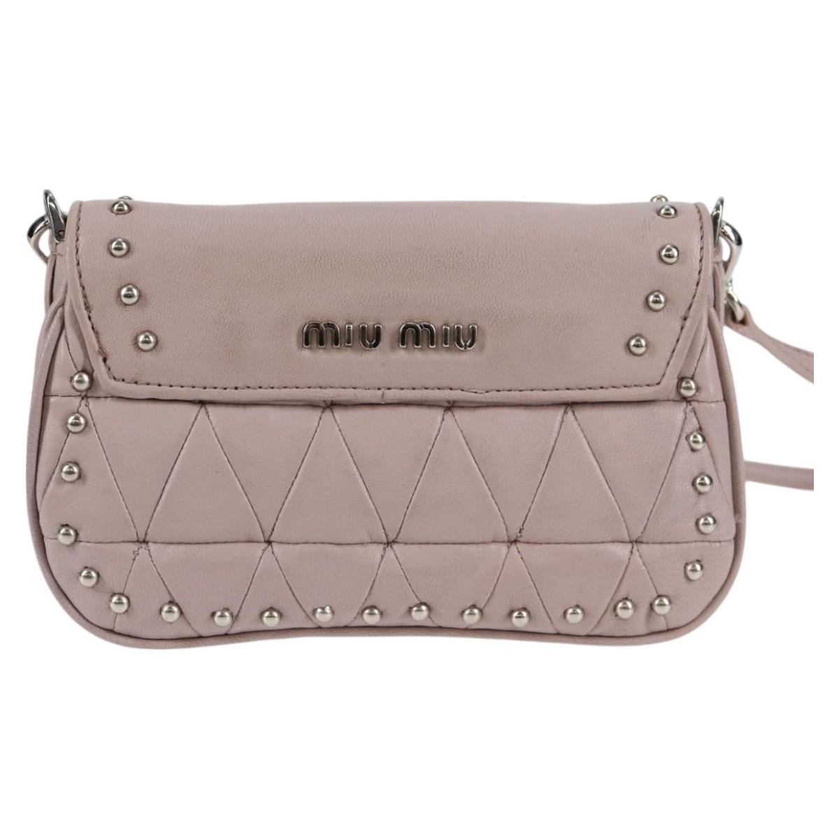 Miu Miu Studded, Pink, Leather, shoulder