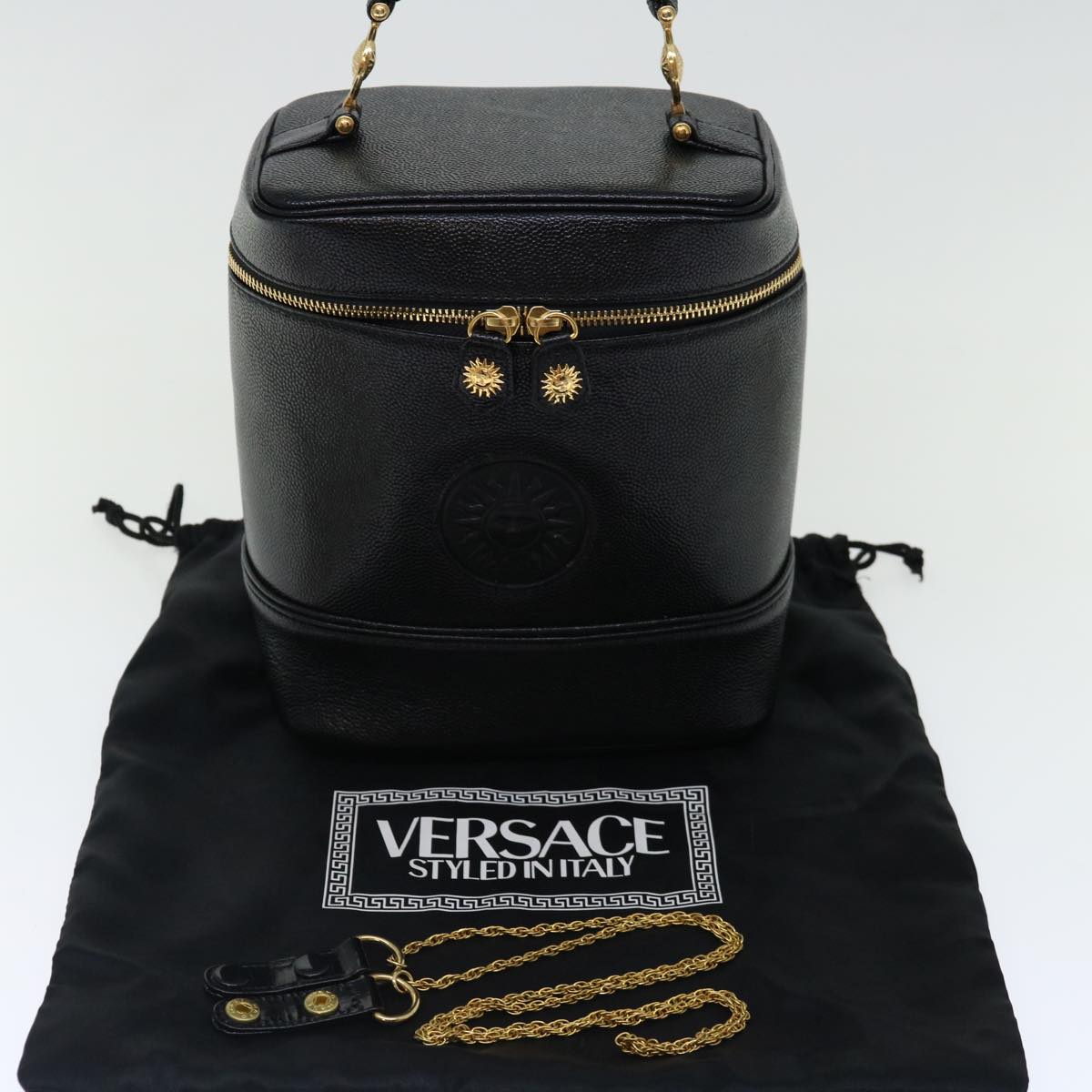 Versace Vanity, Black, Leather, handbag