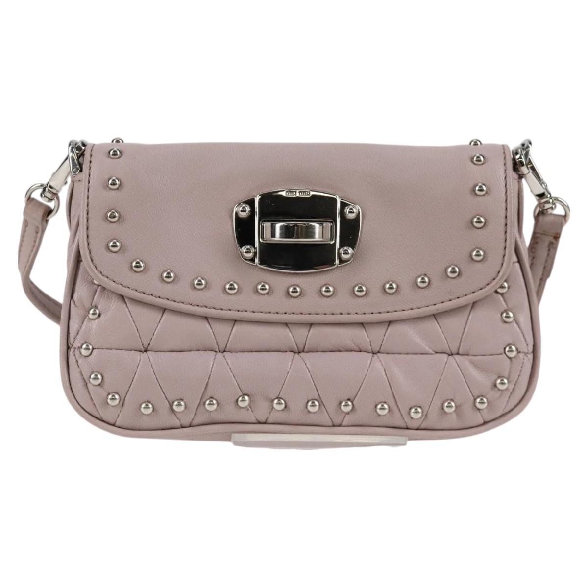 Miu Miu Studded, Pink, Leather, shoulder