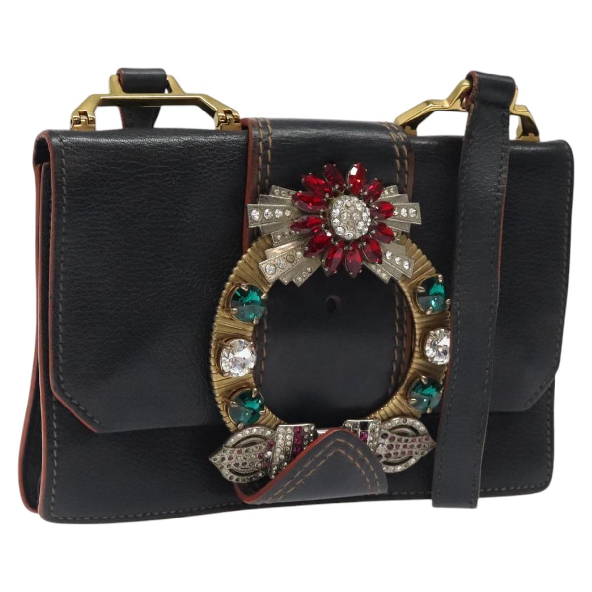 Miu Miu Madras, Black, Leather, shoulder