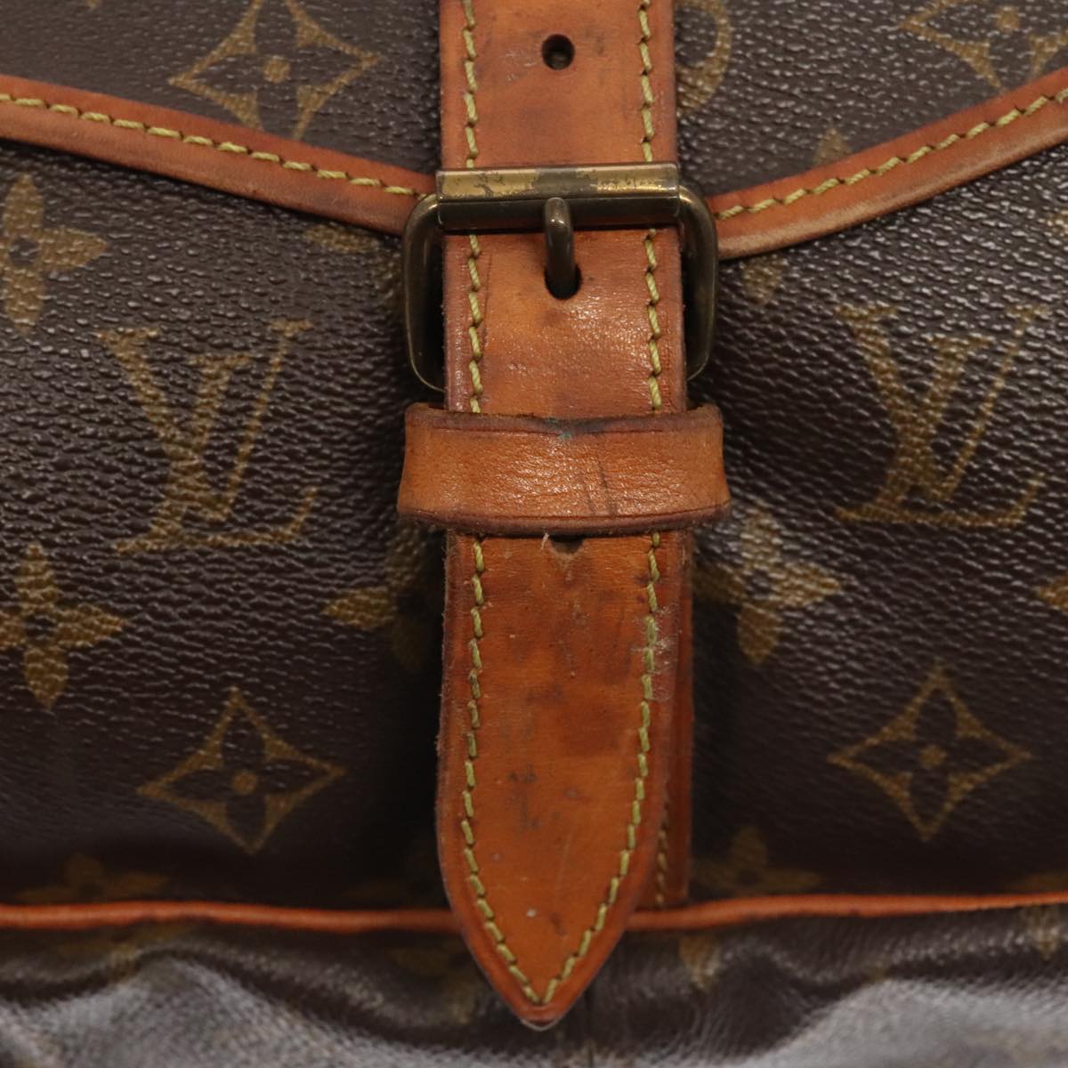 Louis Vuitton Saumur 35, Brown, Canvas, shoulder