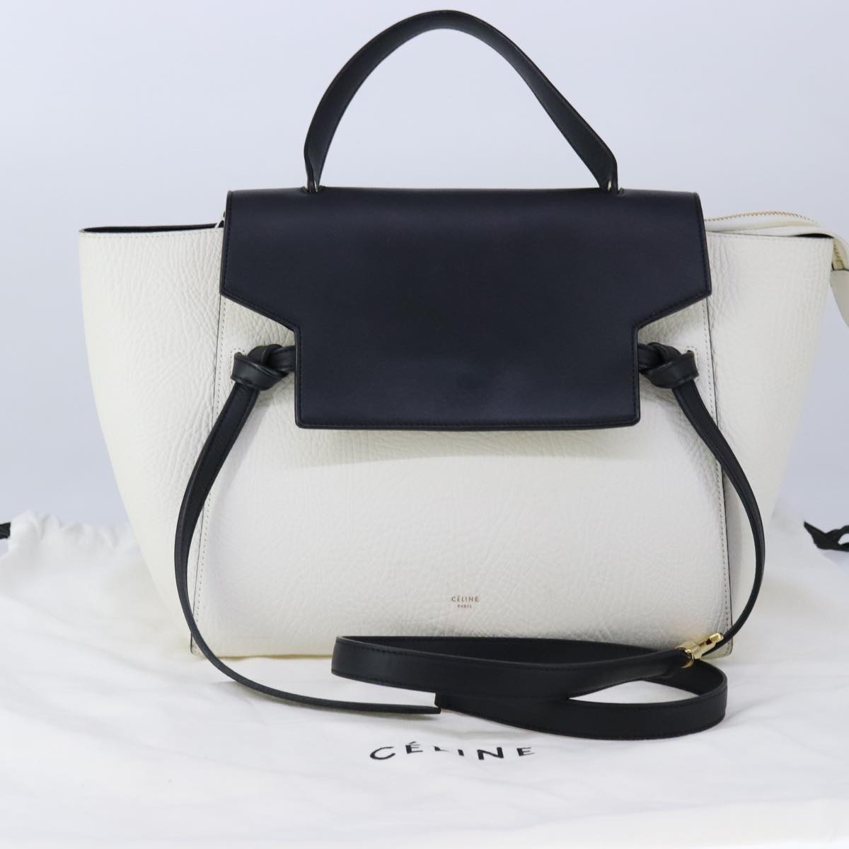 Céline Belt, White, Leather, handbag