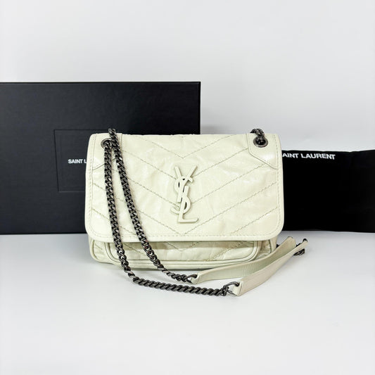 Saint Laurent Niki Flap Shoulder Bag Leather, White, Leather, Shoulder Bag