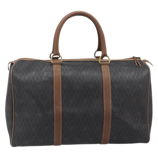 Christian Dior Vintage Honeycomb Boston Canvas and Leather, Black, Canvas, Travel Bag