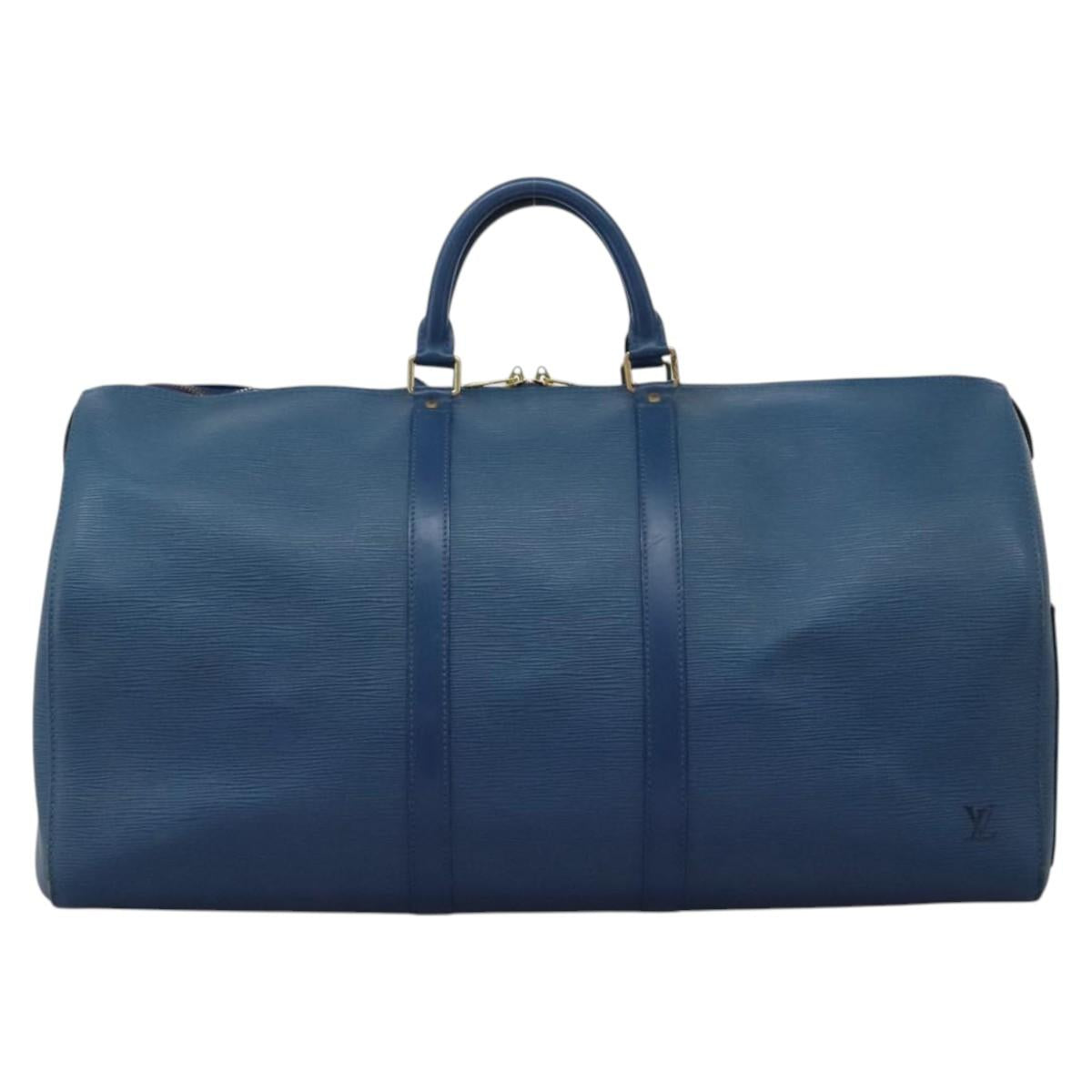 Louis Vuitton Keepall 55, Blue, Leather, travel