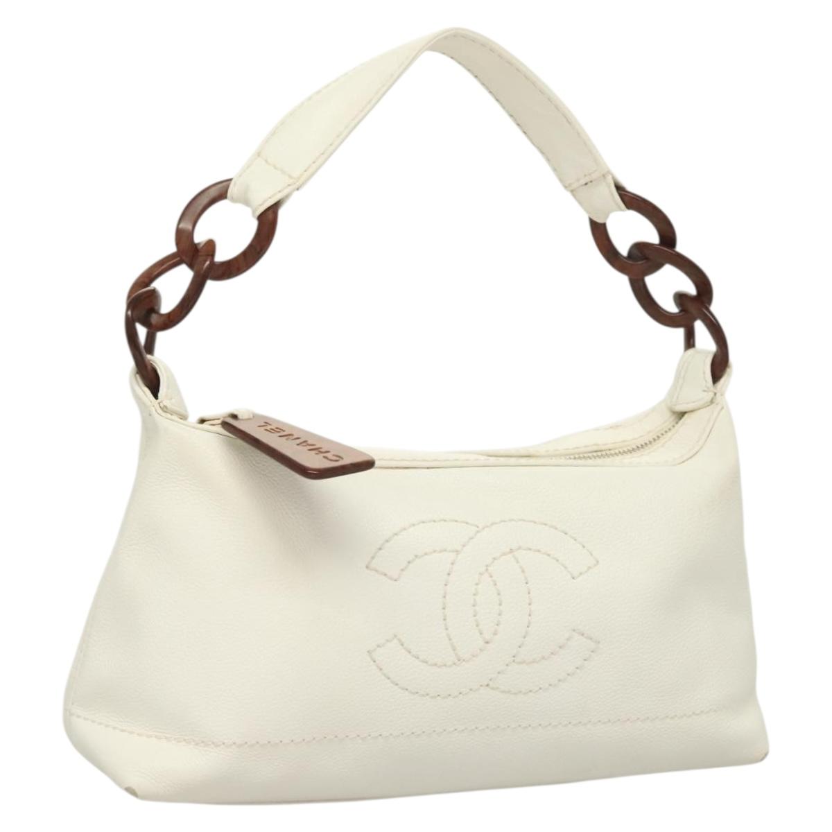 Chanel Logo CC, White, Leather, handbag