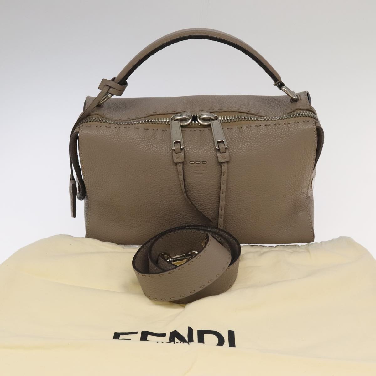 Fendi Lei Selleria, Beige, Leather, handbag