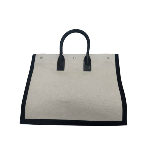 Saint Laurent Rive Gauche Shopper Tote Canvas, White, Canvas, Tote Bag